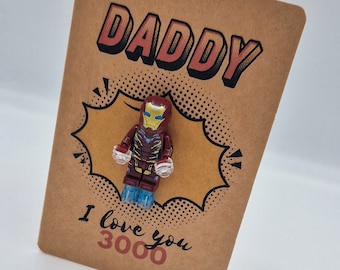 Personalised Greeting Card with figure - Any Text! Ironman inspired - Superhero Dad Daddy Fathers Day Birthday For Him Brother Son