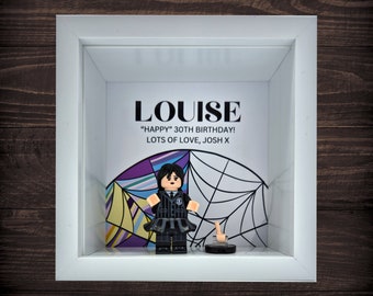 Personalised Frame using a Custom Wednesday Addams Figure - Any Text! For Her Mum Mummy Daughter Sister Birthday Mother's Day Wife Family