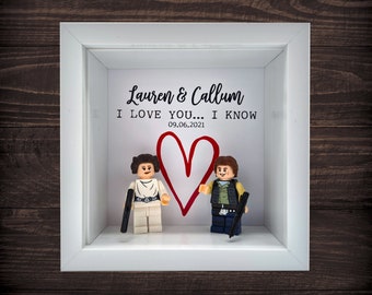 Personalised Frame using Custom Han & Leia Figures - Any Text! Love Anniversary Engagement Birthday Wedding Gift for Star Wars fans