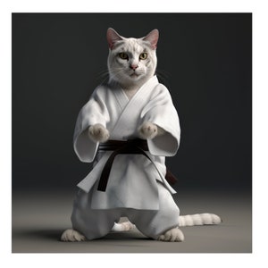 Karate Cat/ Martial Art/ Digital Art Print/ AI Generated/Wall Art/AI Art, Digital Download/Home Decor/Printable/Midjourney