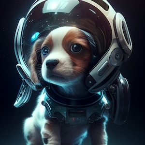Futuristic Space Dog - Digital Art Print, AI Generated, Wall Art, AI Art, Digital Download, Home Decor, Printable, Midjourney