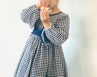 Houndstooth Toddler Dress - Handmade Cotton Blend Girl's Clothes (0-3 Years)