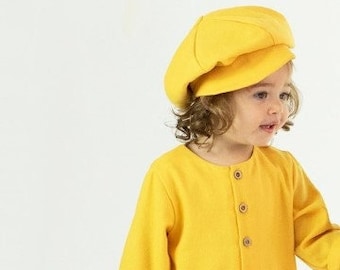Handmade Cotton Blend Yellow Romper & Hat - Minimalist Kidswear