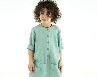 Handmade Cotton Romper - Minimalist Mint Toddler Clothes