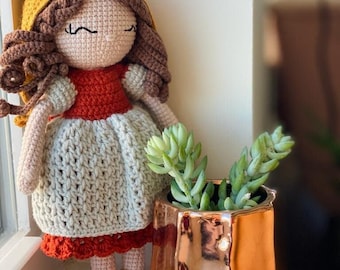 Munich - VINTAGE STYLE Crochet Town Girl. Unique ecofriendly art doll. Gift for daughter. Gift for girlfriend. Decorative doll