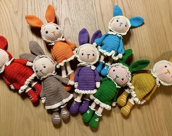 Lola - Multicolor EASTER GIRLY BUNNY - Crochet Rabbit Doll - Birthday Gift
