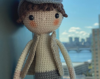 Boston - HANDMADE CROCHET BOY Doll. Game puppet. Amigurumi on sale. Knitting toy. Unique baby shower gift. Stylish Gilbert. Gift for him.