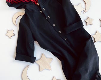 Minimalist Black Cotton Romper – Handmade Toddler Clothes