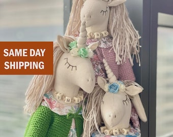 Personalized Unicorn Doll, Handmade Linen Cotton Stuffed Animal Toy (20 inch)