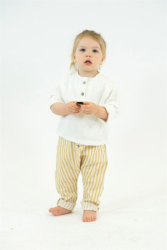 ROPA PARA NINOS DE 1 A 5 ANOS Conjunto de 2 piezas de camisa y pantalon de manga larga Ropa para ninos pequenos tela de algodon blanca y amarilla Etsy Mexico
