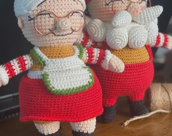 CHRISTMAS SANTA CLAUS Man and Woman Dolls Birthday gift Miniature decor Plush natural toy Unique ecofriendly Crochet present - heirloom gift