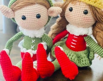 CHRISTMAS ELF Girl and Boy Dolls Birthday gift Miniature poseable baby Plush natural toy Unique ecofriendly Crochet present - heirloom gift