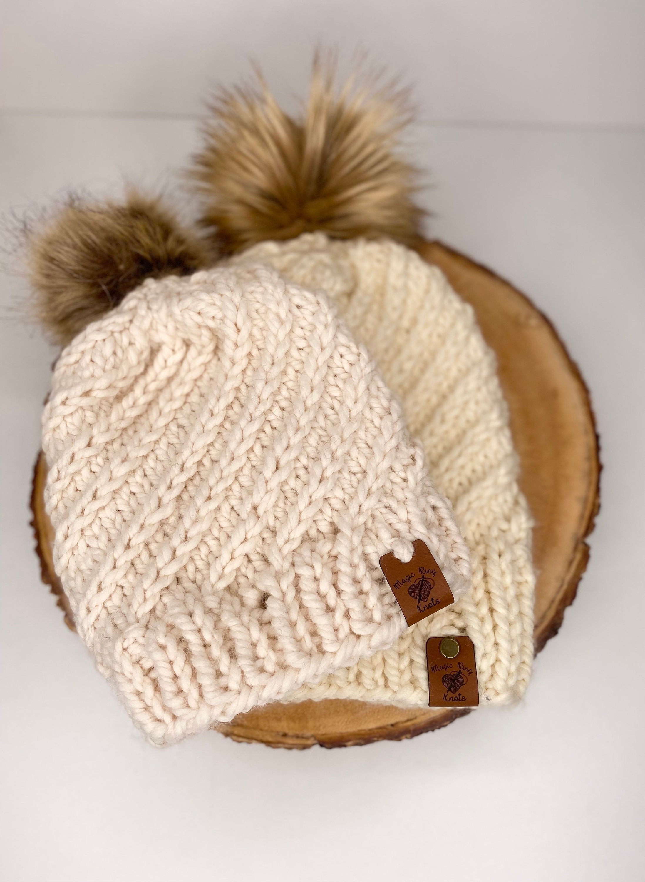 Mommy and Me Winter Hats With Faux Fur Pom Poms, Baby Knit Hat With Fur Pom  Pom, Matching Mom and Baby Hats, Baby Gift, Women's Hat Fur Pom 