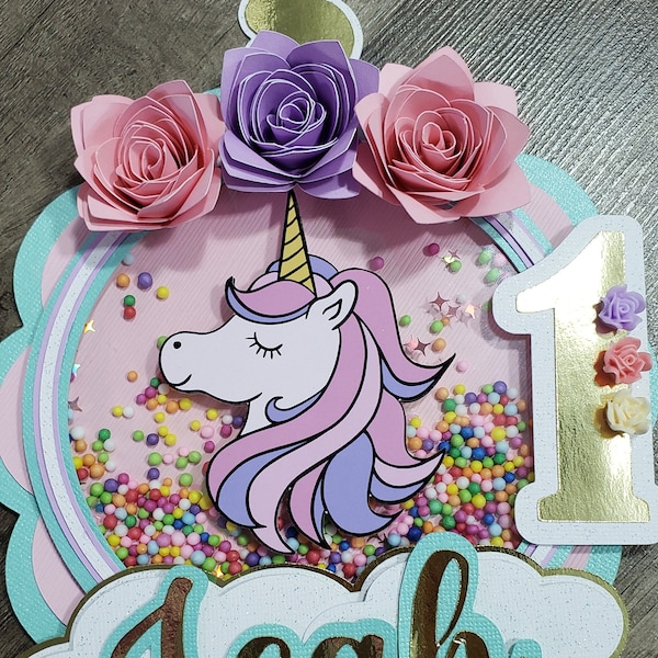 Fancy Unicorn Birthday Cake Topper Shaker