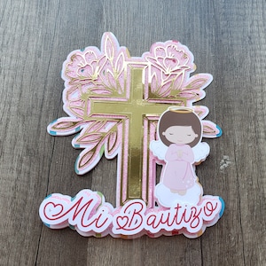 Pink Sparkly My Bautizo Cake Topper