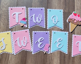 Two Sweet Birthday Banner Donut Ice cream Party Banner