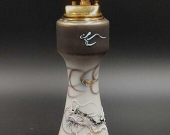 Vintage Japanese Dragonware Table Lighter Relco Japan 7&quot; Porcelain Gold Blue