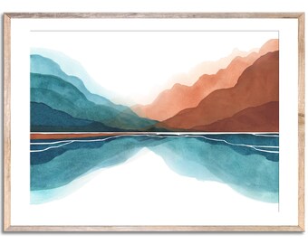 Oahu Art Print Hawaii Mountains Wall Art Landscape Abstract Watercolor Painting by ArtPrintNY