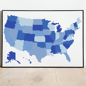 États-Unis d'Amérique (USA) Cross Stitch Pattern Géométrique Monochromatique Carte, Téléchargement instantané, Modèle PDF