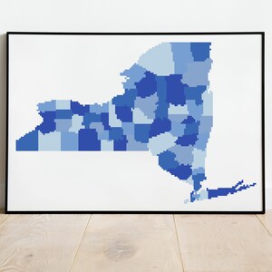 Motif de point de croix de carte du comté monochromatique géométrique de New York, téléchargement immédiat, motif PDF