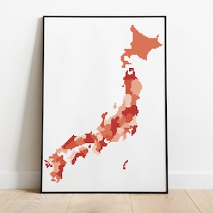 Modèle de point de croix de carte géométrique monochromatique du Japon, téléchargement instantané, modèle PDF