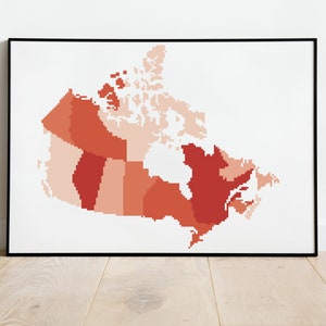 Modèle de point de croix de carte monochrome géométrique du Canada, téléchargement immédiat, modèle PDF