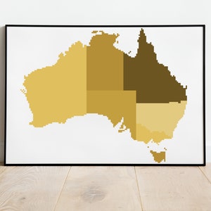 Australie Géométrique Monochromatique Carte Cross Stitch Pattern, Téléchargement instantané, Modèle PDF