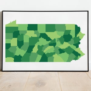 Pennsylvanie géométrique monochromatique comté carte Cross Stitch Pattern, téléchargement immédiat, modèle PDF