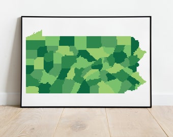 Pennsylvania Geometric Monochromatic County Map Cross Stitch Pattern, Instant Download, PDF Pattern