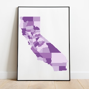 Modèle de point de croix de carte de comté monochromatique géométrique de Californie, téléchargement immédiat, modèle PDF