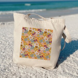 Boho Flower Tote Bag, Wildflower Tote Bag, Floral Shopping Bag, Boho Tote Bag, Gift for Her, Woman Bag Gift, Minimalist Floral Bag, Boho Bag