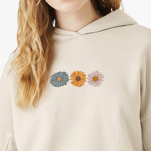 Vintage geperste bloemen sweatshirt hoodie, Boho Cottagecore cropped hoodie, pastel botanisch bloemenshirt, Fairycore oversized wilde bloemen