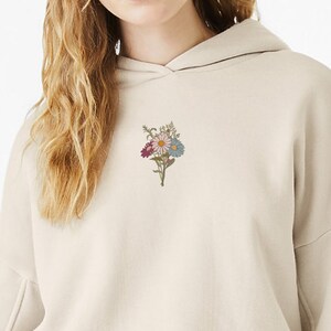 Vintage Pressed Flowers Cropped Hoodie Shirt, Boho Cottagecore Oversized Shirt, Pastel Botanical Floral Hoodie, Fairycore Wildflowers Floral