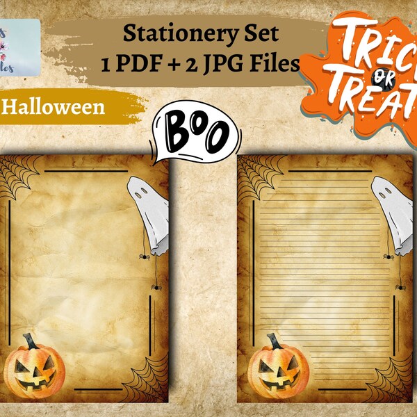 Halloween Stationery Set | Trick Or Treat | Spooky Stationery Lined & Unlined | Printable PDF | Instant Download