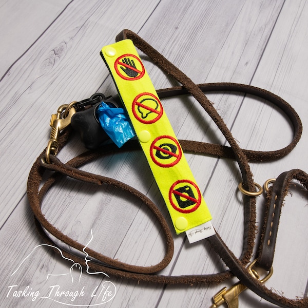 No Contact Dog Leash wrap,  Neon Yellow, dog leash Sleeve, Dog leash, dog gear, custom embroidered, double sided wrap