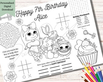 Alice Placemat, Actividad de Alice, Fiesta de cumpleaños, Fiesta de Alice, Fiesta del té, Artesanía, Descarga digital, Suministros de fiesta imprimibles, Personalizado