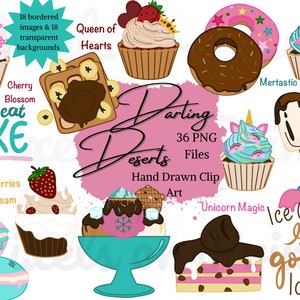 Watercolor Dessert Clipart: Cake, Ice Cream, Waffles (PNG Files)