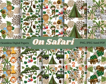 Patrón sin costuras de animales de safari: papel digital dibujado a mano (PNG, JPEG, PDF)