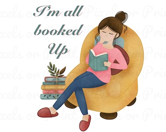 Clipart de amante de los libros: "Todo reservado" PNG, diseño de Booktrovert (descarga digital)