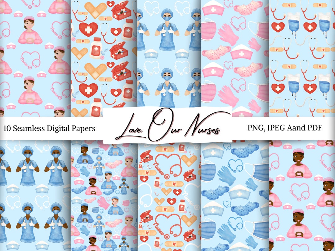 Nurse Pattern Watercolor Nurse Seamless Pattern: Medical Digital Paper (PNG, JPEG ...