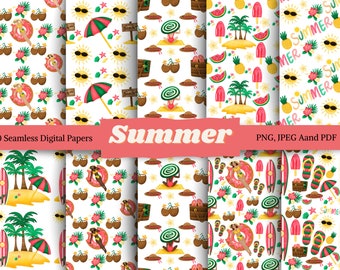 Patrón sin costuras de vacaciones de verano dibujado a mano: PNG, JPEG, PDF (descarga digital)