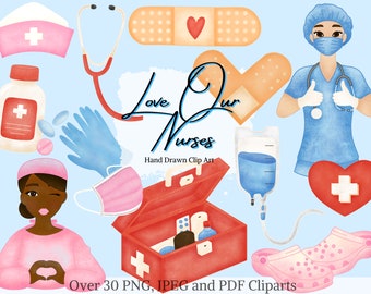 Enfermera en acuarela: PNG médico dibujado a mano (descarga digital)