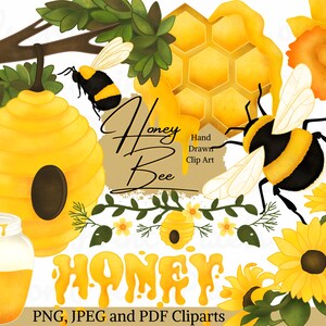 Aquarel honingbij clipart, bij png, zonnebloem-clipart, bloem clipart, bijen clipart, bijenkorf clipart, honing png, bloem png, bijenkoningin