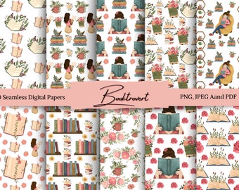 Patrón sin costuras de libro de acuarela: Papel digital Booktrovert (PNG, JPEG, PDF)