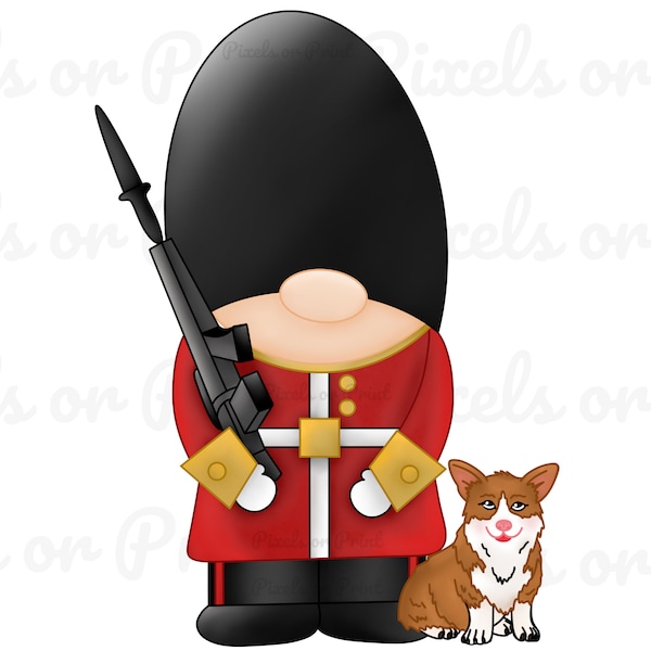 London Gonk Kings Guard Sublimation Design, Patriotic Britain Clip Art in Red, Blue and White, Gnome Palace guard, English Corgi clipart