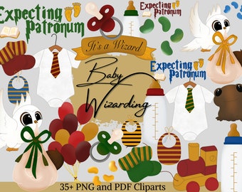 Clipart de Baby Shower Mágico: Escuela de Magia en Acuarela PNG (Descarga Digital)