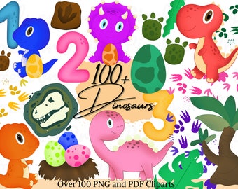 Imágenes prediseñadas de dinosaurios: más de 100 imágenes PNG dibujadas a mano (descarga digital)