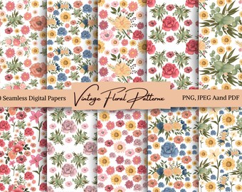 Patrón floral vintage sin costuras: Impresión botánica dibujada a mano (descarga digital)