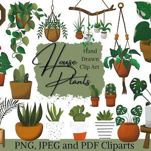 Clip Art de plantas suculentas, Clip Art boho acogedor, Clip Art de jardinería con acuarela, Cactus PNG, Clip Art acogedor, Clip Art de plantas en macetas, Planificador de bricolaje