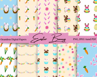 Papeles sin costuras de conejito de Pascua en acuarela: Clipart dibujado a mano (descarga digital)